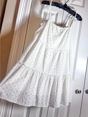 Altar’d State White Eyelet Tie Strap Dress Large Boho Cottagecore